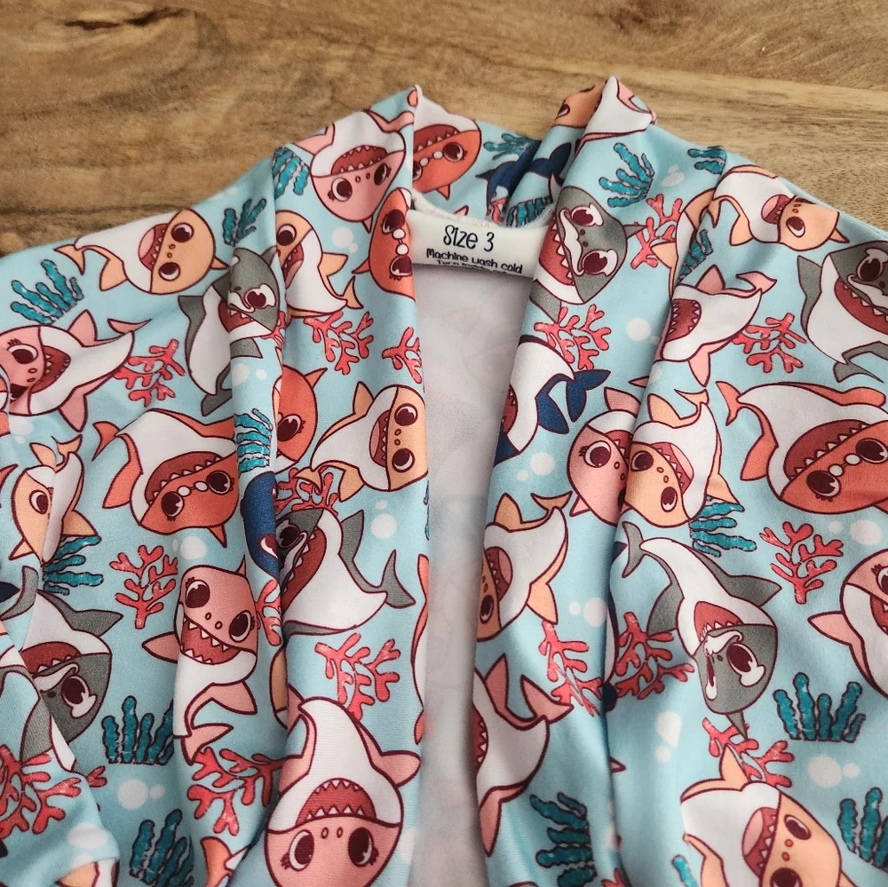 Kids Baby Shark Cardigan Shrug Long Sleeve Top Size 3